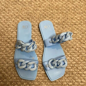 JLO Jennifer Lopez jelly blue chain slip on flat sandals size 8